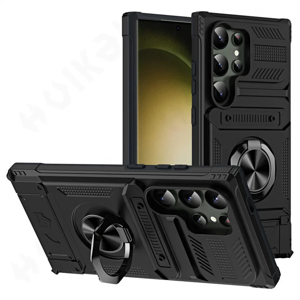 Magnetic Rotated Ring Kickstand Wallet Case for Samsung Galaxy S